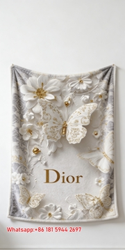 Dior Gold Butterfly Flannel Sofa Throw Blanket D482